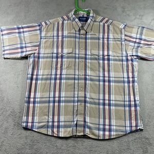 Wrangler Pearl Snap Shirt Men 2XL Plaid Western Cowboy Short Sleeve Pockets READ